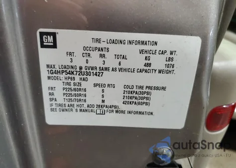 2002 Buick Lesabre Custom z USA, uszkodzony, nr VIN 1G4HP54K72U301427